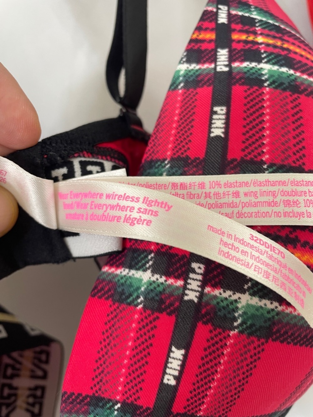 PINK Victoria's Secret Red Plaid Push-Up & Solid Red Logo Strap Bras - Picture 3 of 4
